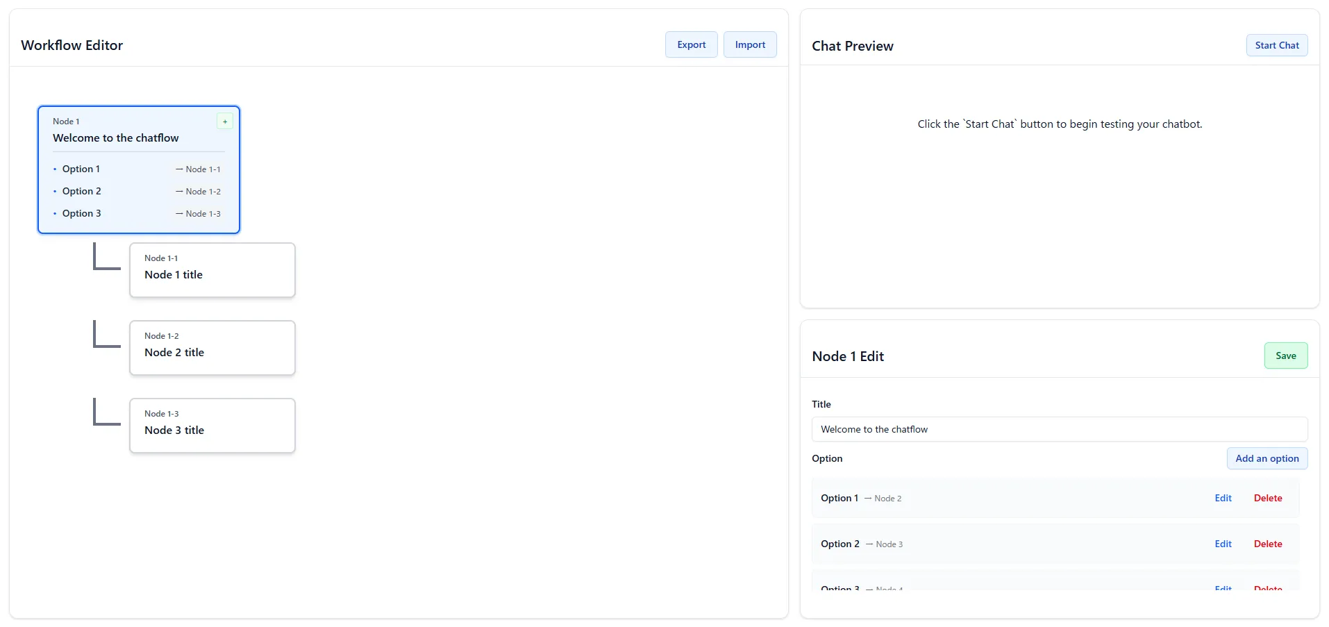 Chatbot Flow Editor Interface